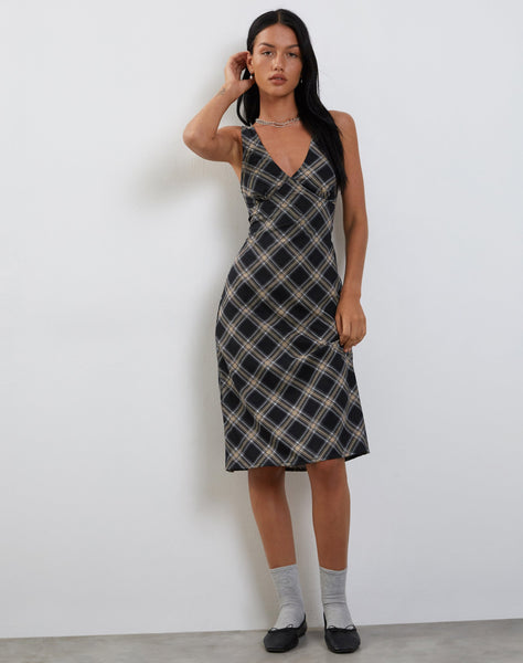 Image of Lieva Midi Dress in 20's Check Black Grey