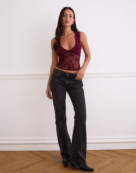 Image of Lihat Top in Botanical Flock Flower Maroon