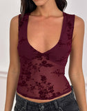 Image of Lihat Top in Botanical Flock Flower Maroon