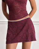 Image of Nidya Mini Skirt in Lace Burgundy with Pink Binding