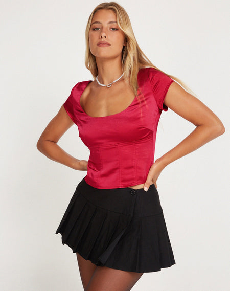 Endah Bardot Top in Poplin Adrenaline Red