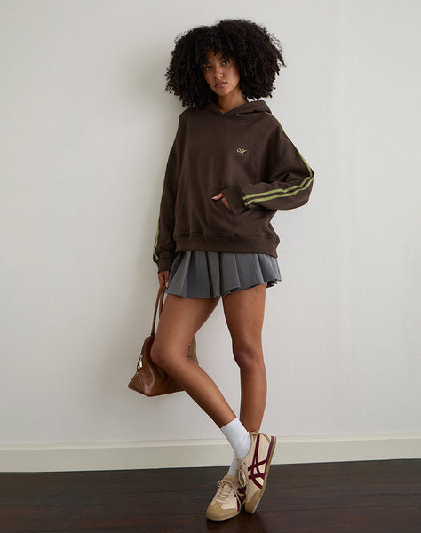 Image of Lingwu Hoodie in Bitter Chocolate with Green Binding and M Embroidery