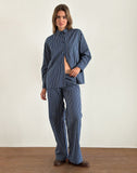 Image of Lirura Wide Leg Trousers in Indigo Stripe Dark Blue