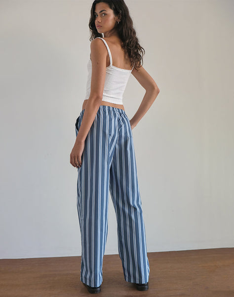 image of Lirura Trouser in Popplin Formal Stripe Navy