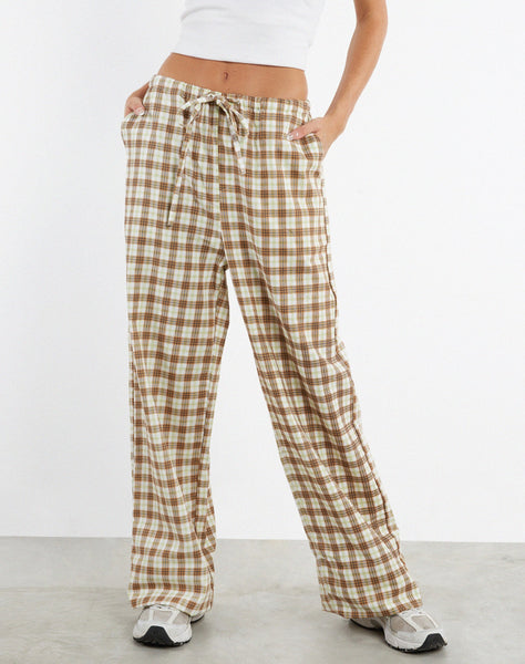 image of MOTEL X JACQUIE Lirura Wide Leg Trouser in Yellow and Brown Check