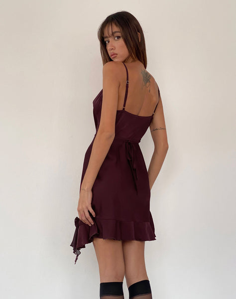 Image of Litera Ruffle Mini Dress in Deep Plum with Rosette