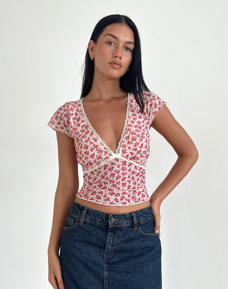 Livi Top in Polka Flock Berry Red