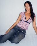 Livi Mesh Top in Pink and Navy Botanist Flocking