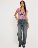 Image of Livi Mesh Top in Pink and Navy Botanist Flocking