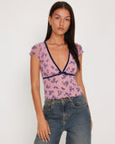 Image of Livi Mesh Top in Pink and Navy Botanist Flocking