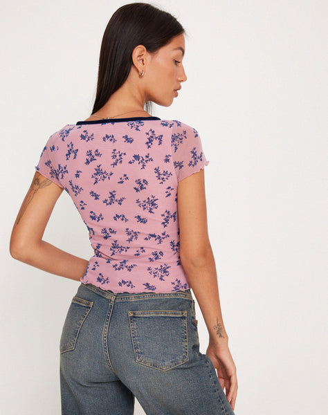 Image of Livi Mesh Top in Pink and Navy Botanist Flocking