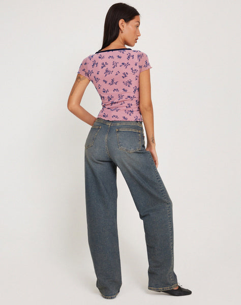 Image of Livi Mesh Top in Pink and Navy Botanist Flocking