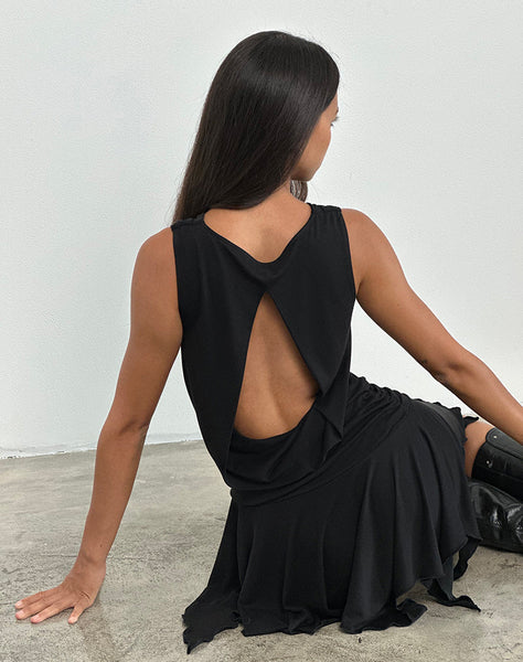 Image of Lizella Hem Mini Dress in Cupro Black