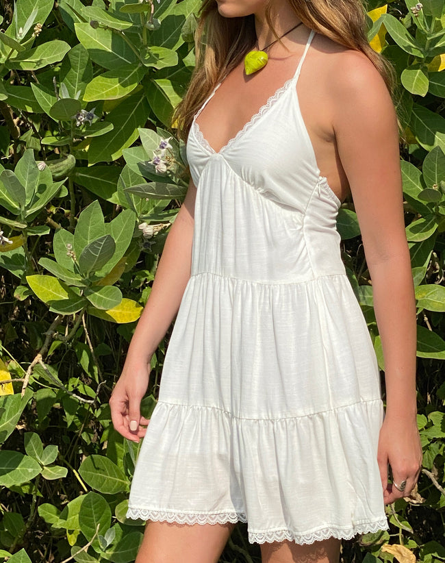 Image of Londyn Tiered Halter Mini Dress in Off White