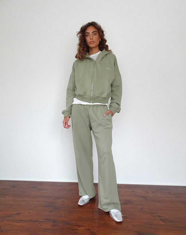 Image of Loose Jogger in London Fog with Ivory 'MOTEL' Embroidery