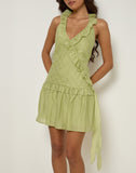 Image of Lorena Mini Dress in Chiffon Stripe Green