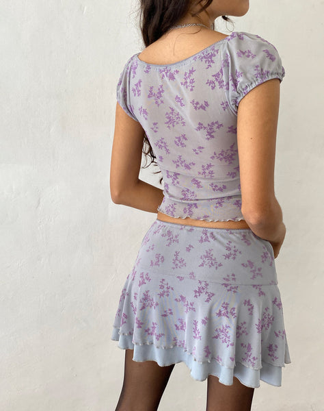 image of Friska Mini Skirt in Purple Botanist Flock