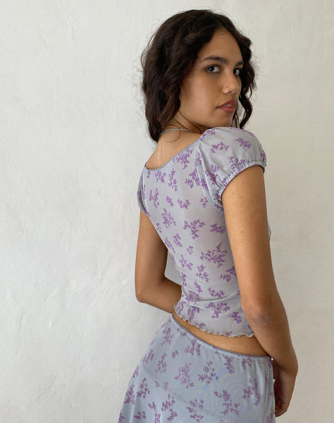 image of Lorenne Sweetheart Mesh Top in Purple Botanist Flock