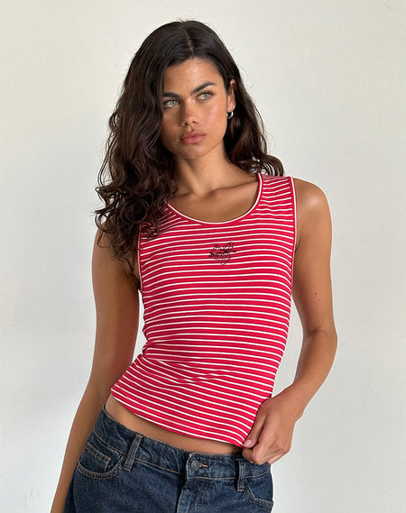 Dudley Vest Top in Pink and Red Stripe