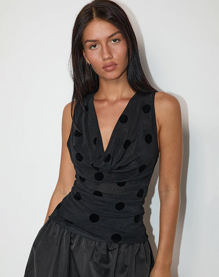 Harsya Unlined Top in Big Polka Flock Black