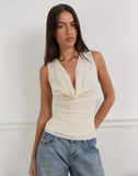 Image of Losa Cowl Neck Top in Floral Flock Cream