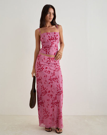 OSUYA MINI SKIRT STENCIL FLOWER PINK