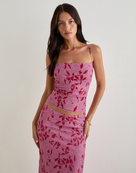 Alfreda Maxi Skirt in Stencil Flower Pink