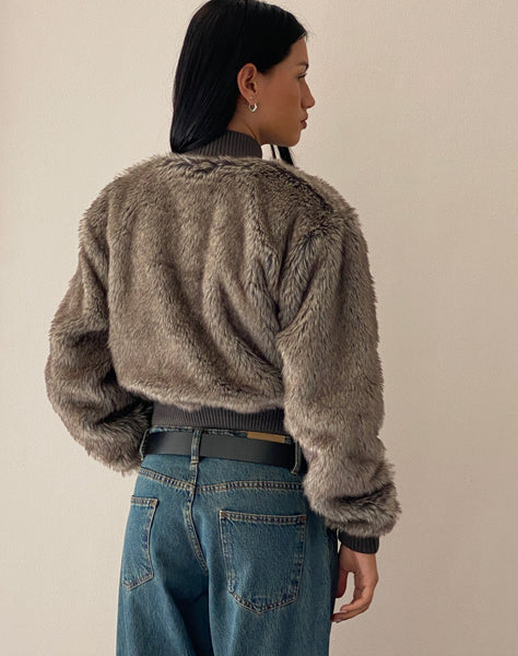 Image of Lovina Jacket in Brown Faux Fur