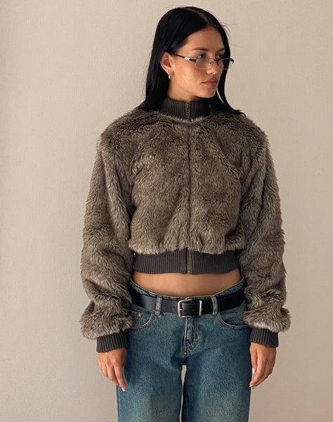 Image of Lovina Jacket in Brown Faux Fur