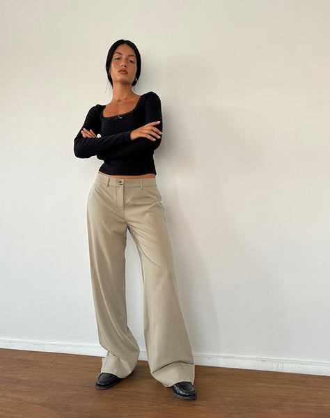 Image of Abba Low Rise Trousers in Stone