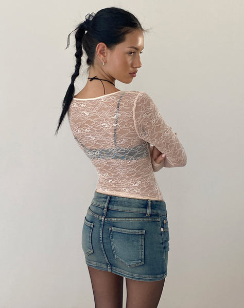 Image of Low Rise Denim Mini Skirt in Desert Wash