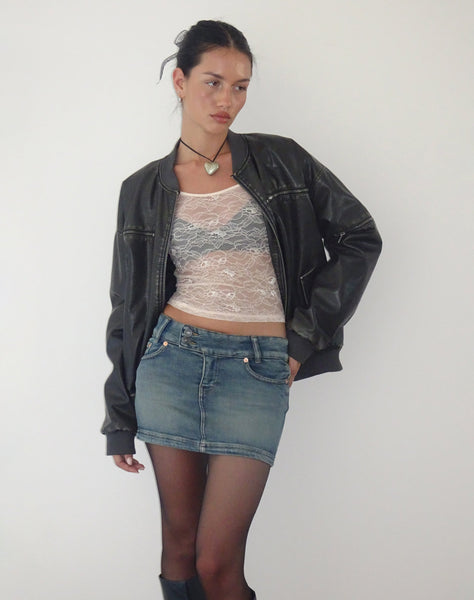 Image of Low Rise Denim Mini Skirt in Desert Wash