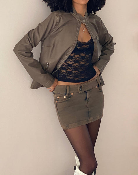 Image of Low Rise Denim Mini Skirt in Sand