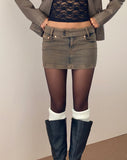 Image of Low Rise Denim Mini Skirt in Sand