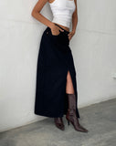 image of Low Rise Denim Maxi Skirt in Rinse Black