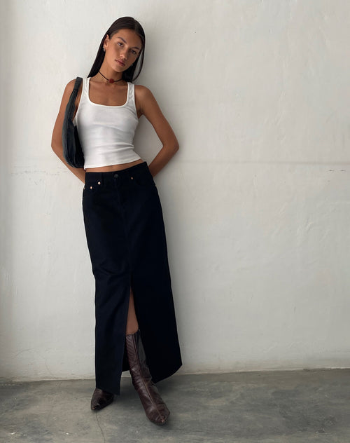 image of Low Rise Denim Maxi Skirt in Rinse Black