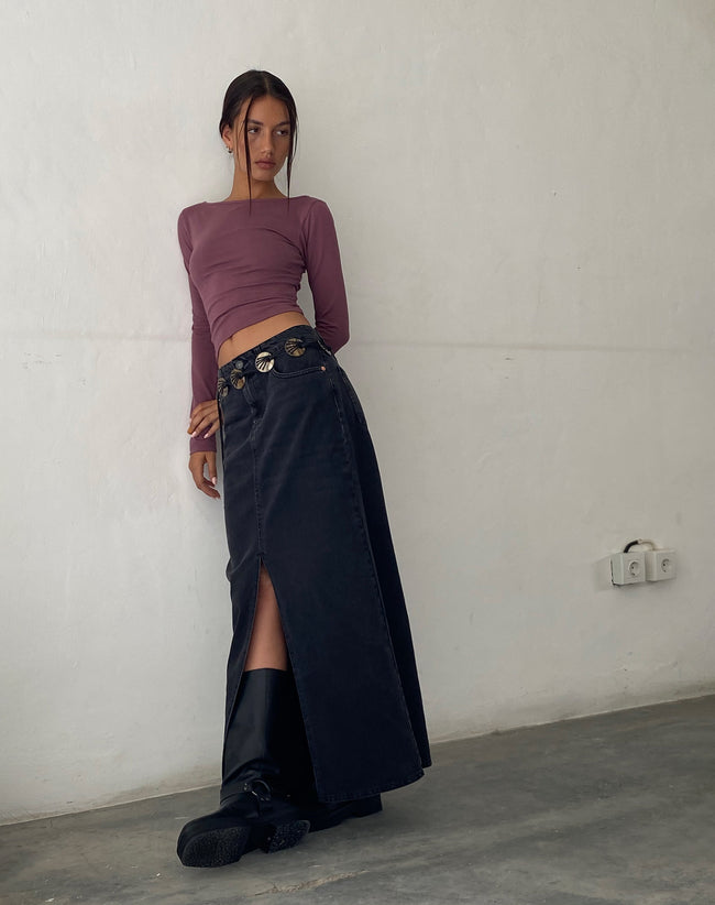 image of Low Rise Denim Maxi Skirt in Vintage Black