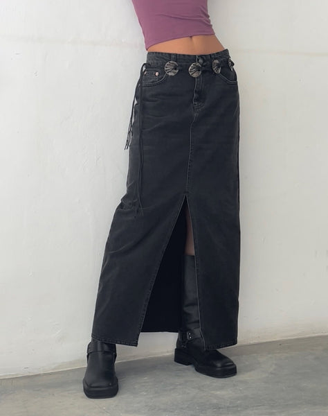 image of Low Rise Denim Maxi Skirt in Vintage Black