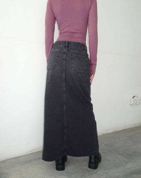 image of Low Rise Denim Maxi Skirt in Vintage Black