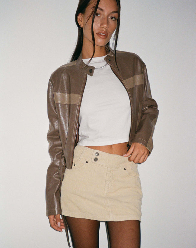 Image of Low Rise Mini Skirt in Cord Light Tan