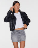 image of Low Rise Denim Mini Skirt in Grey Wash