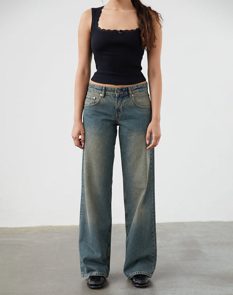 Image of Low Rise Parallel Jeans in Brown Blue Acid