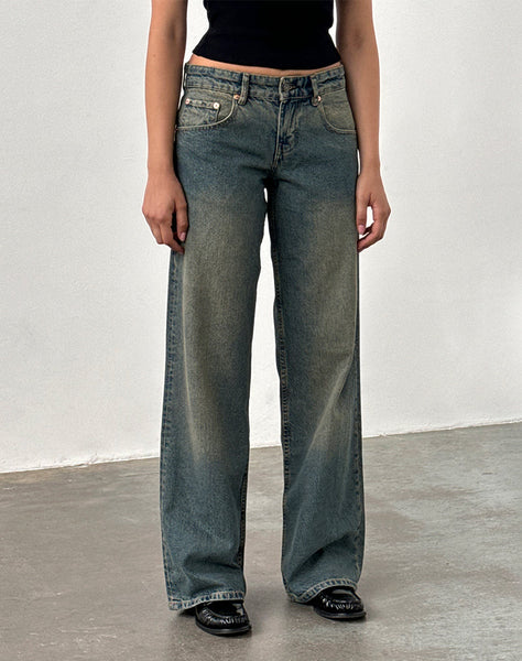 Image of Low Rise Parallel Jeans in Brown Blue Acid