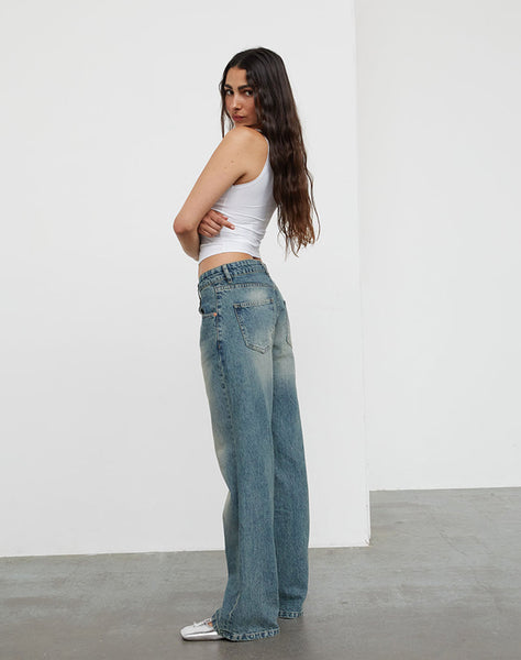 Image of Low Rise Parallel Jeans In Dirty Blue