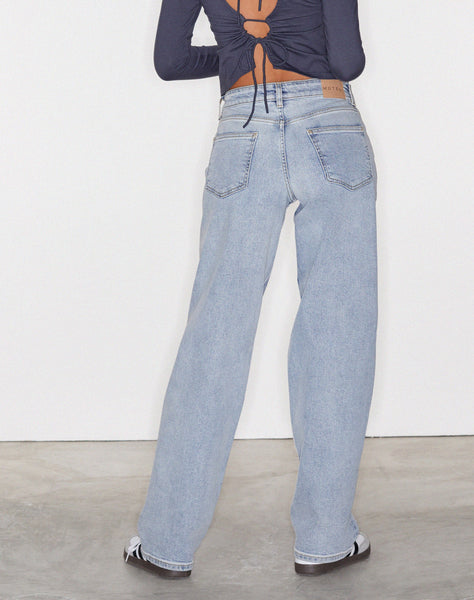 image of Low Rise Parallel Jeans in Light Wash Blue