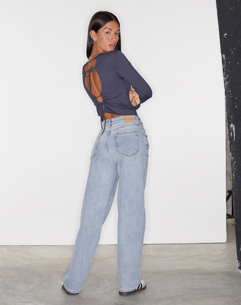 image of Low Rise Parallel Jeans in Light Wash Blue