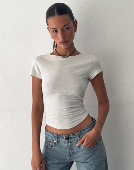 Bovillo Lace Trim Tee in Ribbed Off White