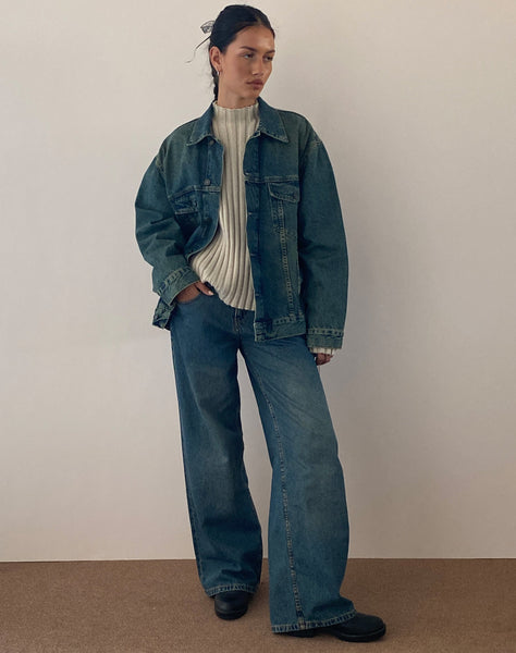 Image of Roomy Extra Wide Low Rise Jeans in Brown Blue Acid