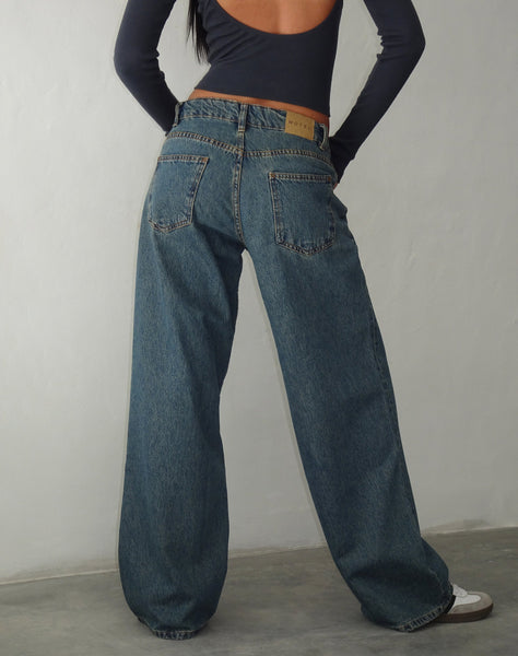 Image of Roomy Extra Wide Low Rise Jeans in Brown Blue Acid