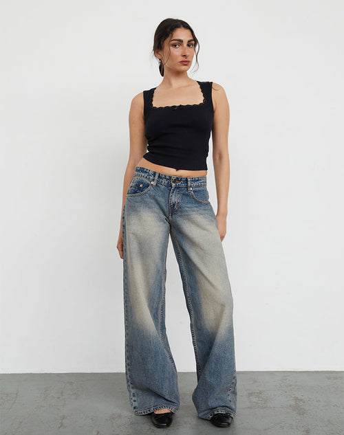 Image of Roomy Extra Wide Low Rise Jeans in Dirty Blue